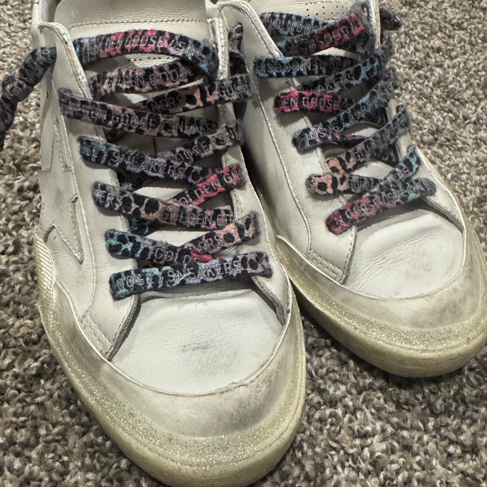Golden Goose White Sneakers with Leopard Print Laces